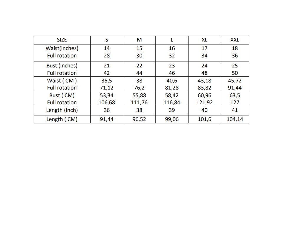 Miral Fashion | Size Chart