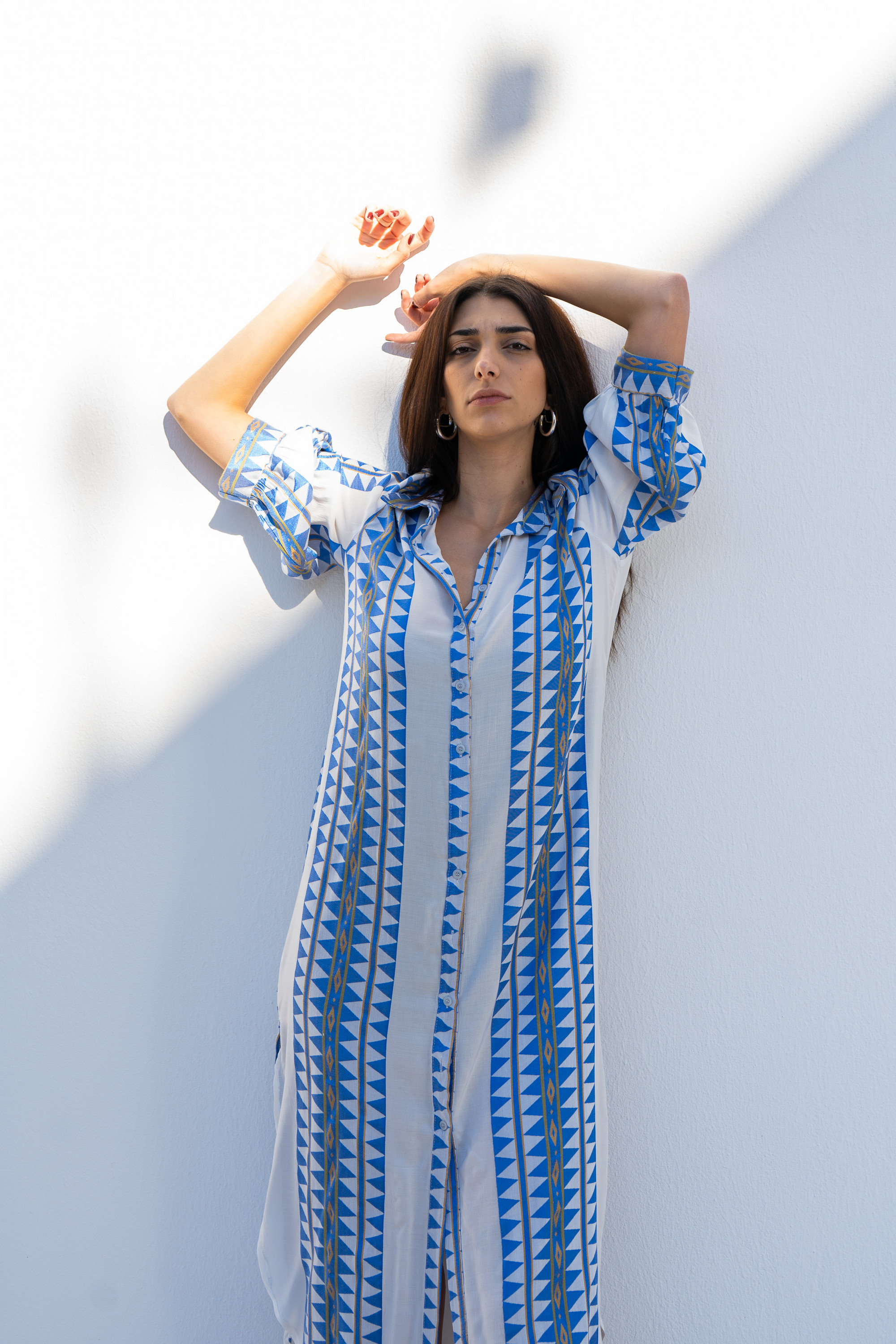 Placard80 | Maxi Shirt with Greek Print by Velvet Blue (Small/Medium)